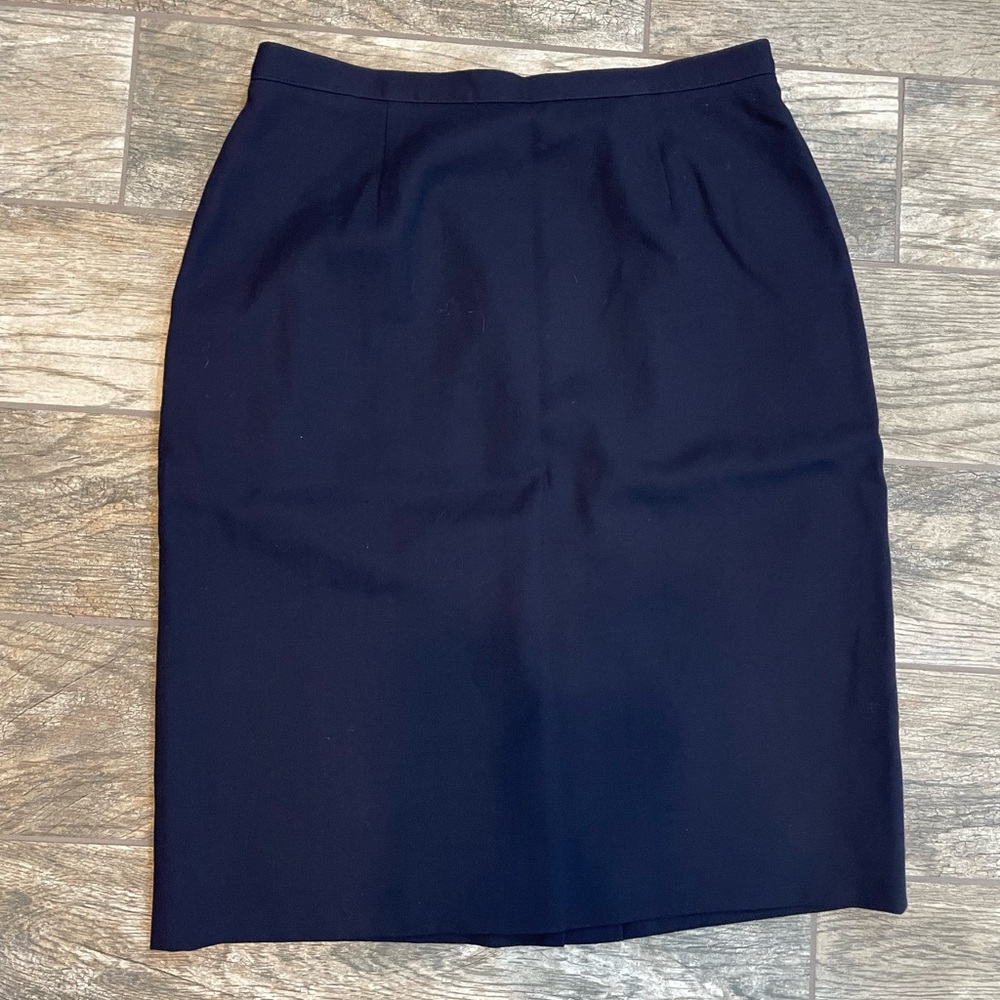 wool navy blue skirt zipper & button back closure size 16 vintage flattering - Picture 4 of 13